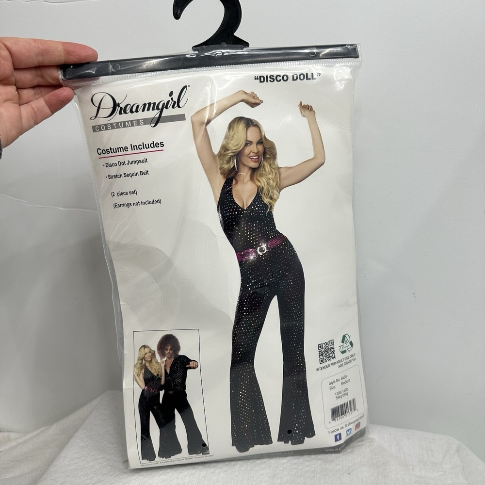 Dreamgirl Size medium Disco Dot Costume Jumpsuit & Sequin Belt Women's Halloween